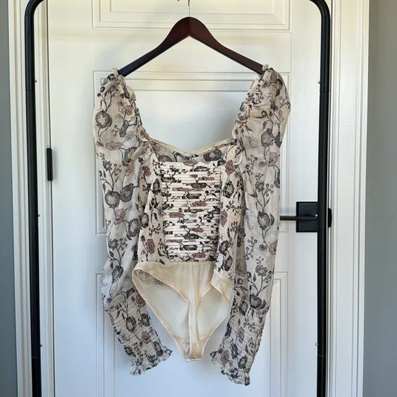 NWOT • Free People • Brunch Date Bodysuit • Ivory Combo - Picture 3 of 5